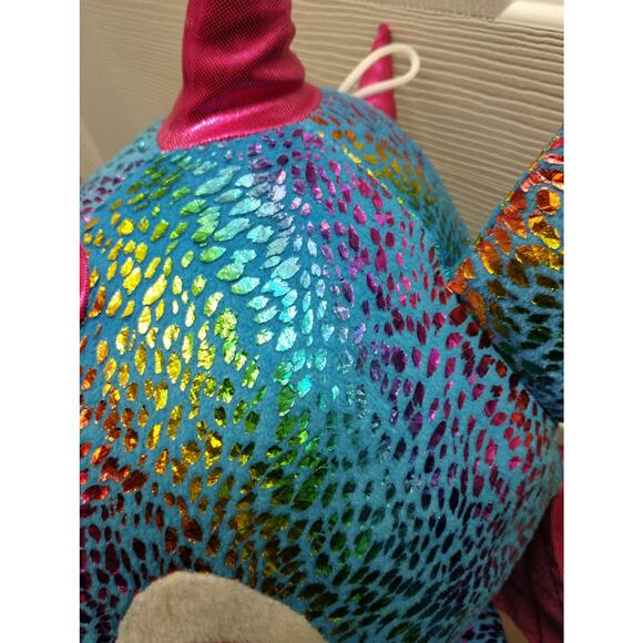 Toy Factory 16" Drago Dragon Rainbow Metallic Pink Belly Plush Stuffed Animal - Picture 6 of 10